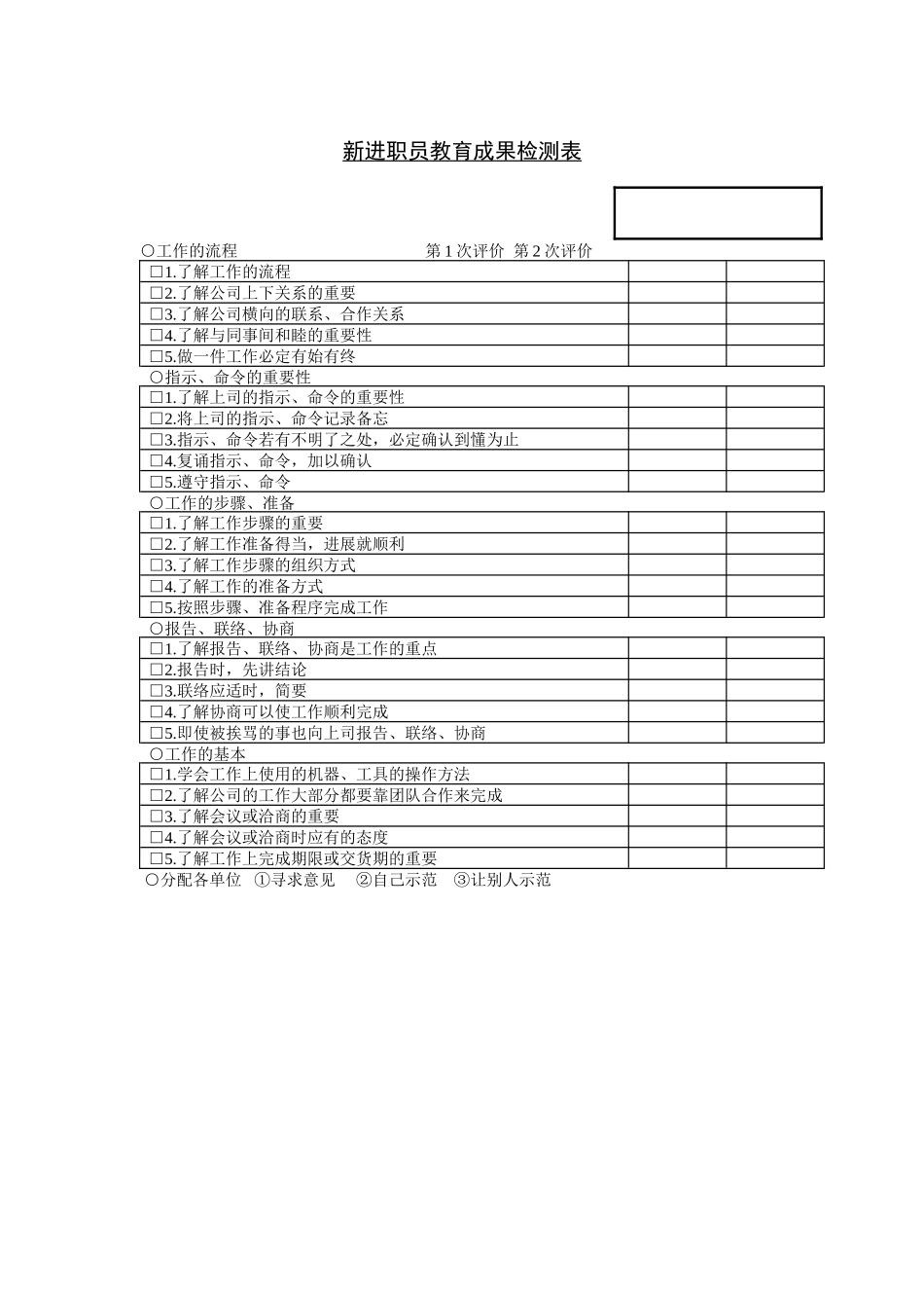 企业管理_人事管理制度_6-福利方案_6-定期培训_06-培训工具模版_培训类实用表格_新进职员教育成果检测_第1页