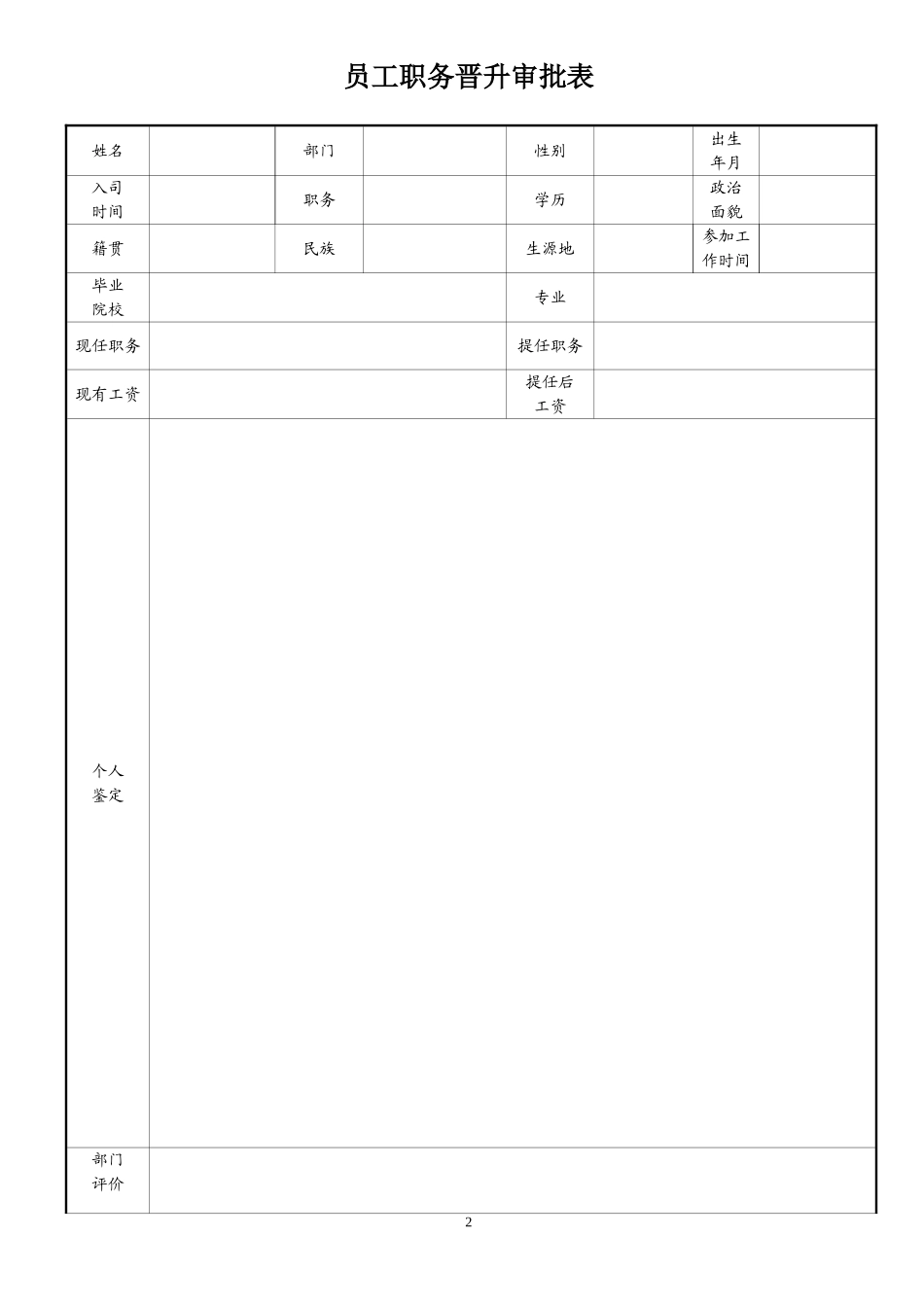 企业管理_人事管理制度_3-人事管理_3-员工晋升_3-2员工晋升和降级-结果审核_员工职务晋升审批表_第2页