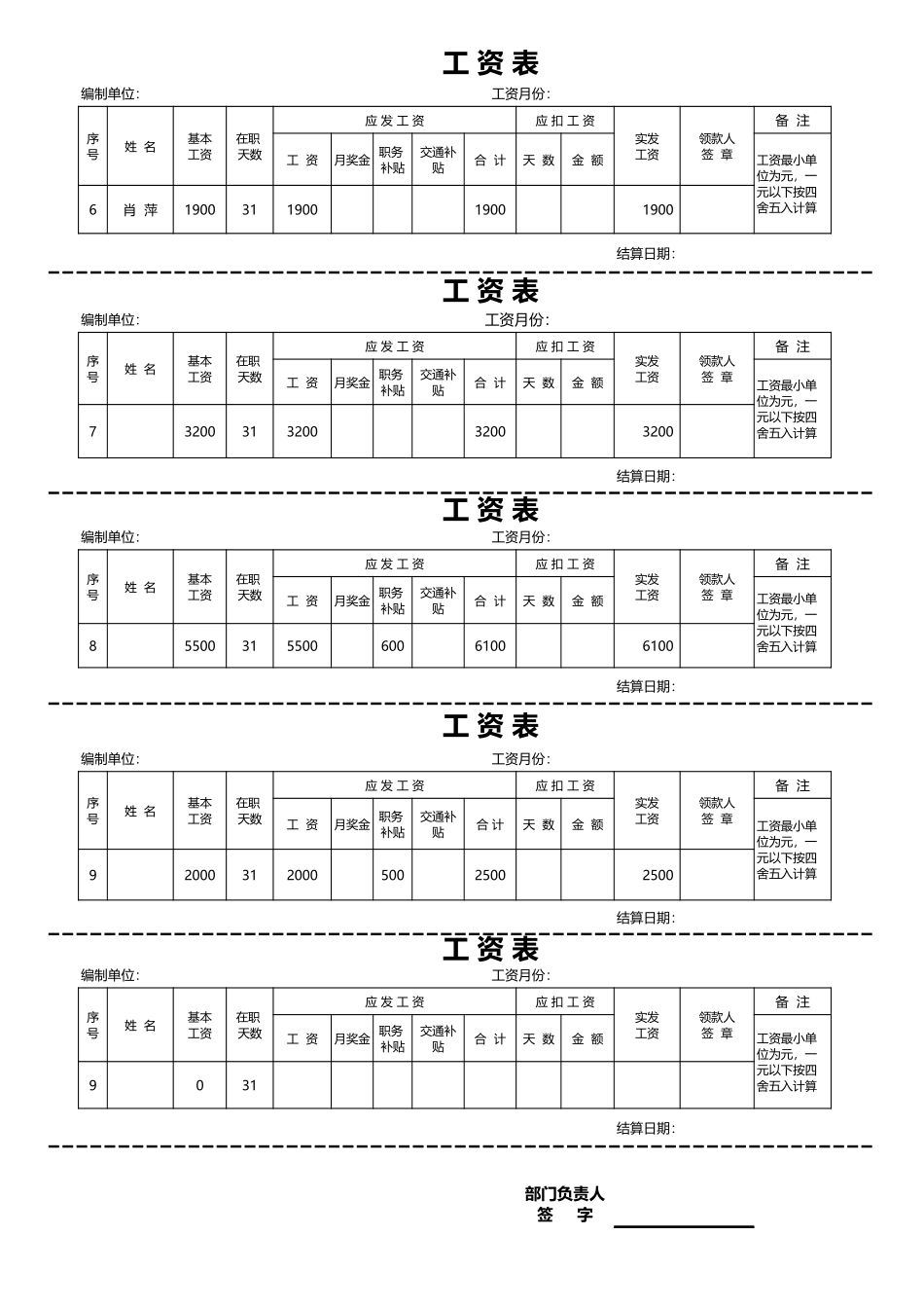 企业管理_人事管理制度_2-薪酬激励制度_15-60个实用工资表格_55-【通用】工资条模板_第2页