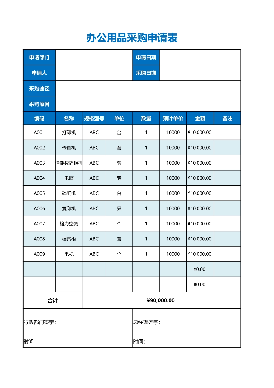 企业管理_采购管理制度_12-采购常用表格大全_129 办公用品采购申请表Excel模板_第1页