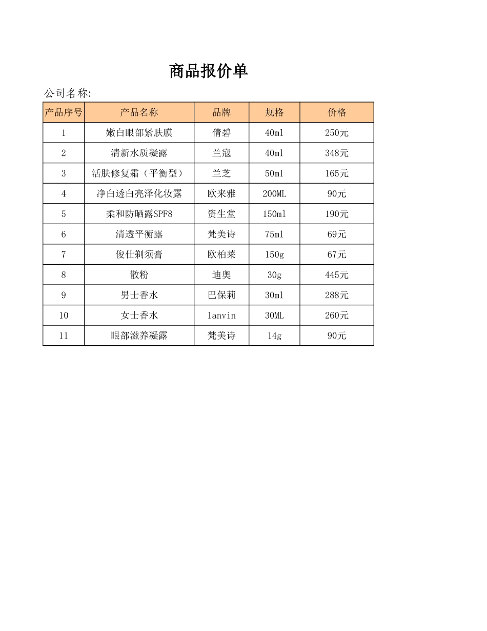 企业管理_销售管理制度_9-销售相关表格_商品报价单_第1页