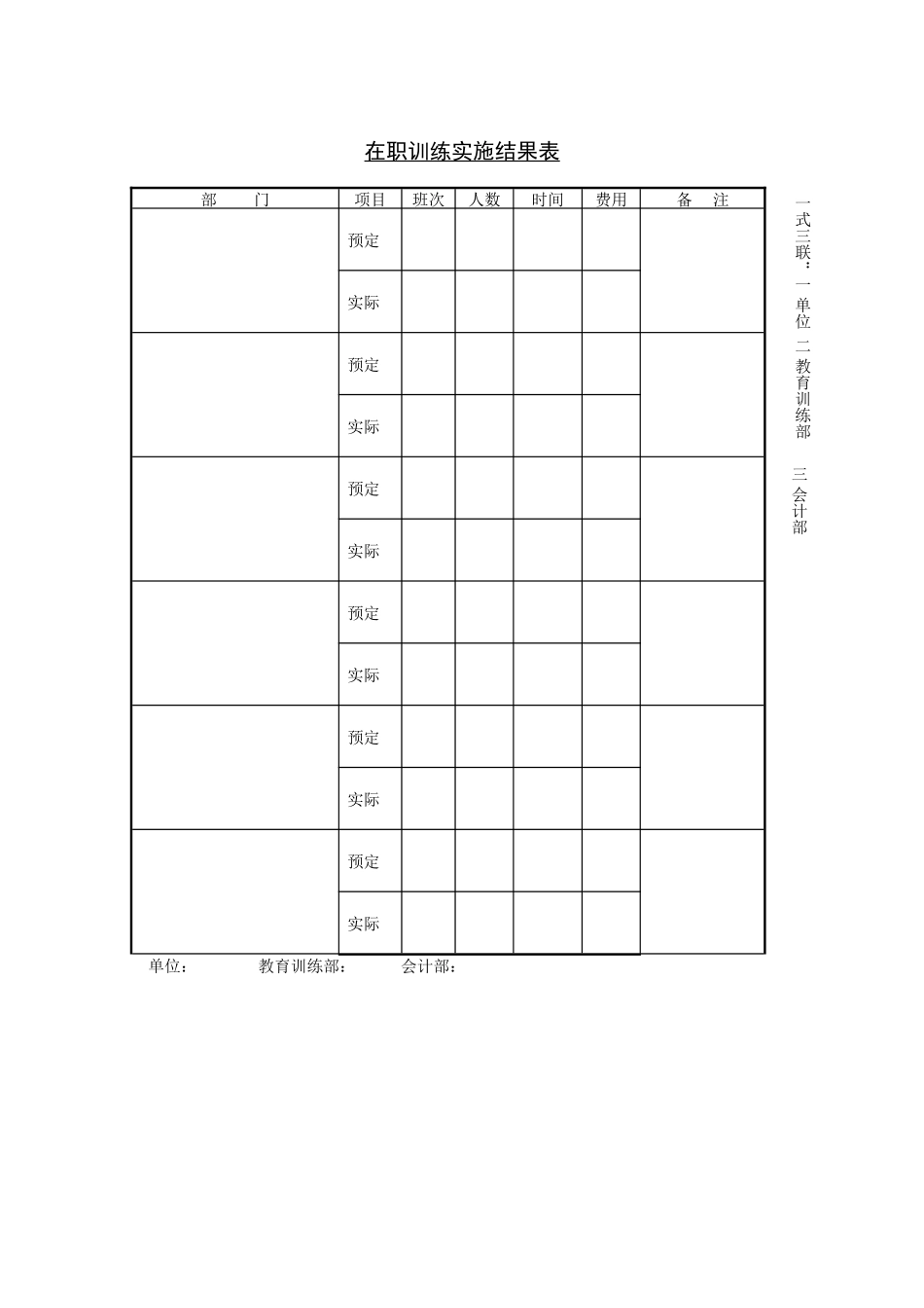 企业管理_人事管理制度_8-员工培训_6-培训工具模版_培训类实用表格_在职训练实施结果表_第1页