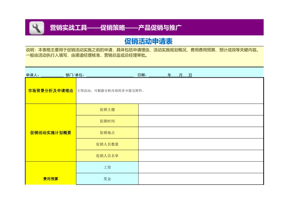 企业管理_销售管理制度_3-销售运营管理_产品促销与推广_促销活动申请表_第1页