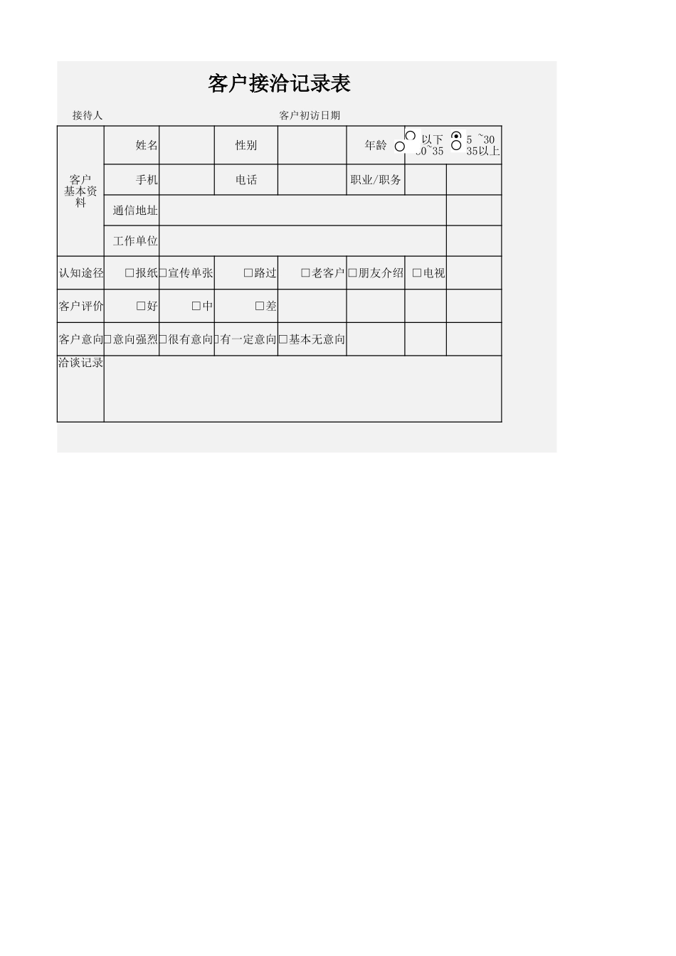 企业管理_销售管理制度_9-销售相关表格_客户接洽记录表_第1页