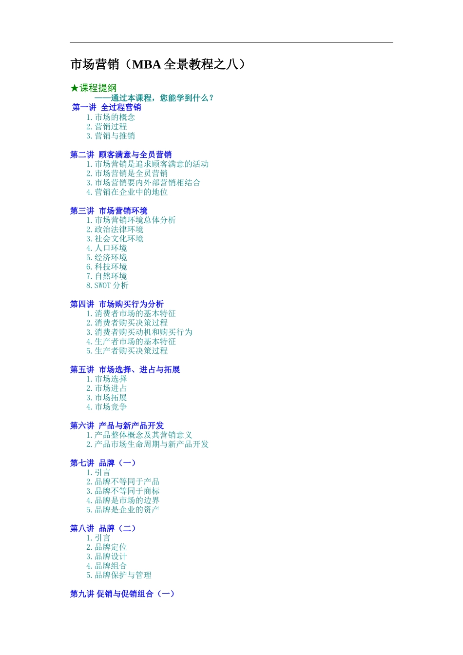 企业管理_人事管理制度_8-员工培训_5-培训讲义_市场营销（MBA全景教程之八）_第1页