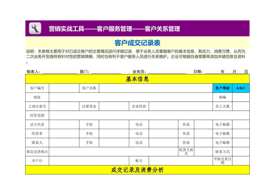 企业管理_销售管理制度_3-销售运营管理_客户关系管理_客户成交记录表_第1页