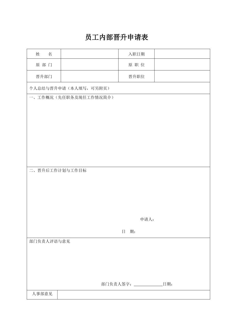 企业管理_人事管理制度_3-人事管理_3-员工晋升_3-1员工晋升和降级-晋升申请_员工晋升申请表_第1页