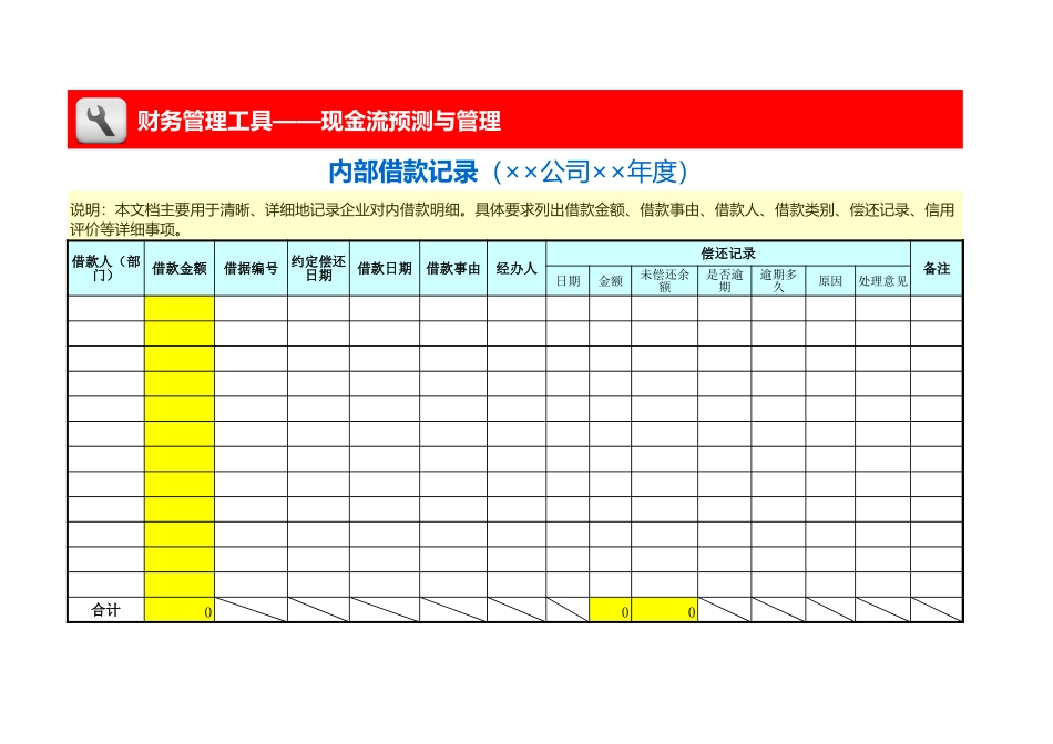 企业管理_财务管理_借款记录表（内部）_第1页