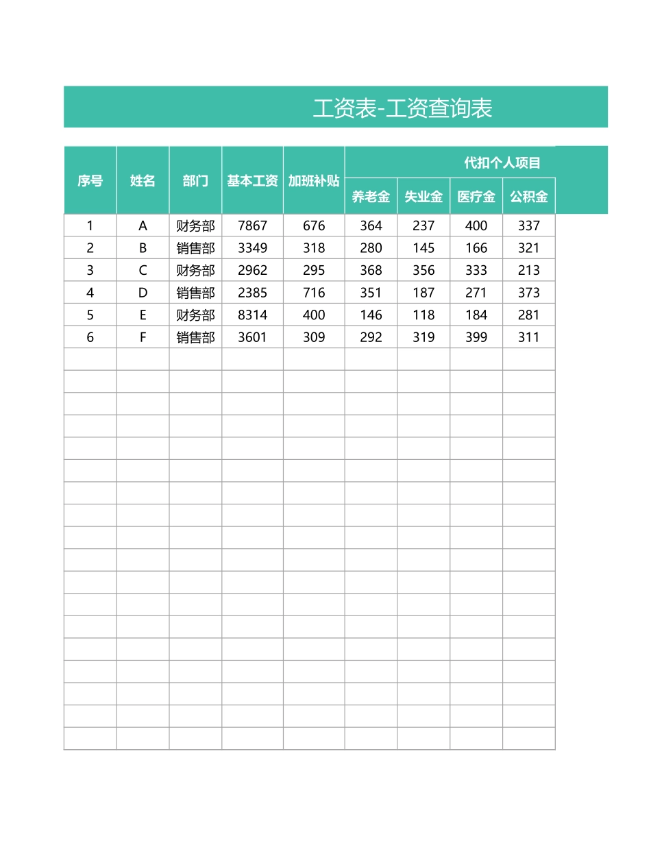 企业管理_人事管理制度_15-人力报表_工资表-工资查询表_第1页