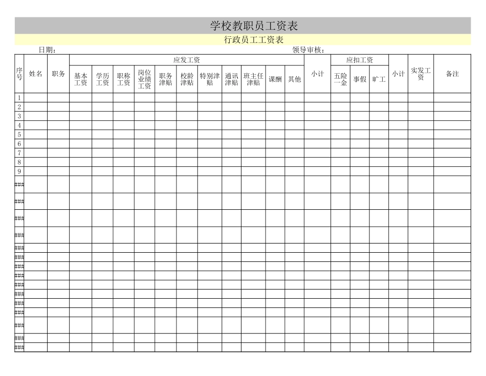 企业管理_人事管理制度_2-薪酬激励制度_15-60个实用工资表格_40-【通用】学校工资表_第1页