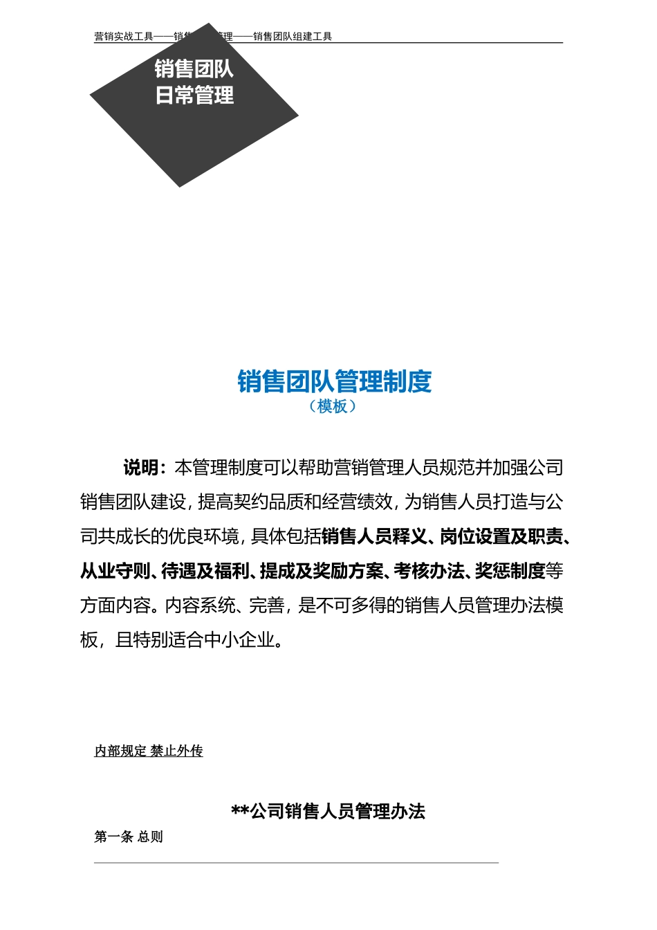 企业管理_企业管理制度_03-【行业案例】-公司管理制度行业案例大全的副本_管理制度（通用）_销售团队管理制度（含绩效考核管理）_第3页