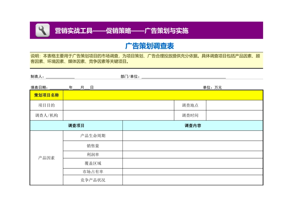 企业管理_销售管理制度_3-销售运营管理_广告策划与实施管理_广告策划调查表_第1页