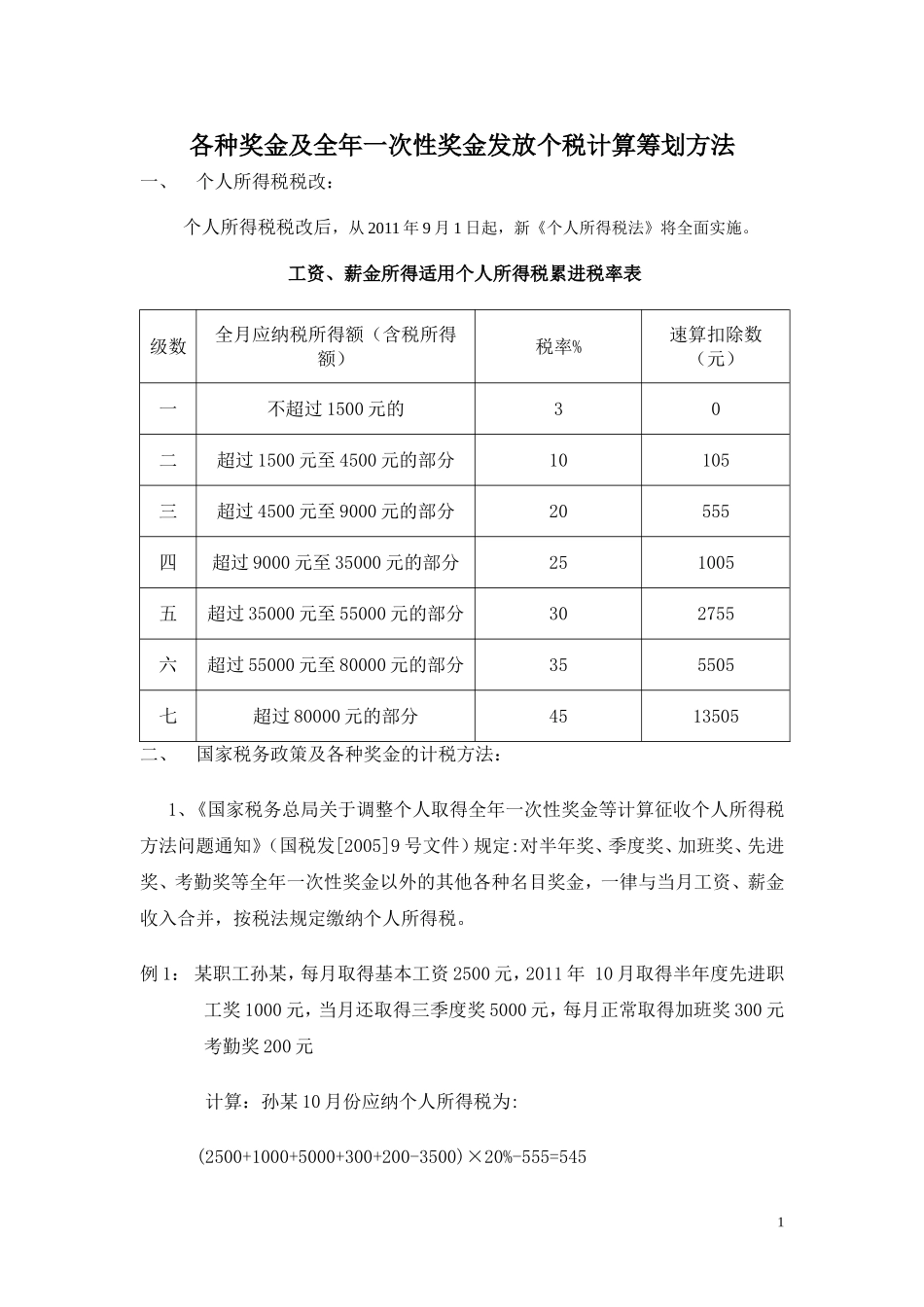 企业管理_人事管理制度_12-年终奖管理_3-年终奖之个税申报_年终奖金个税计算方法（最新）_第1页