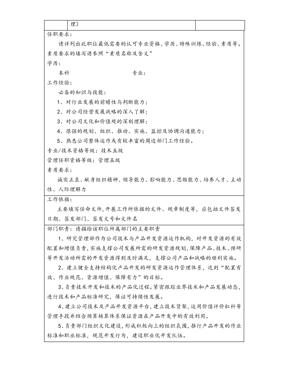 企业管理_研发管理制度_1-研发人员考核与激励_14-公司研究管理部主管职位说明书_第3页