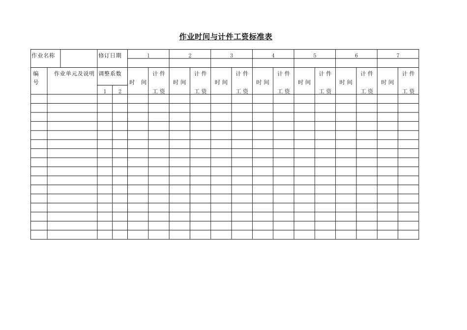 企业管理_企业管理制度_03-【行业案例】-公司管理制度行业案例大全的副本_管理表格_企业管理表格大全_《企业管理表格大全－生产管理篇》_工作量分析_作业时间与计件工资标准表_第1页