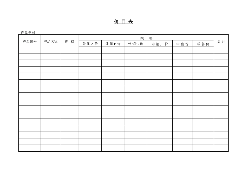 企业管理_企业管理制度_03-【行业案例】-公司管理制度行业案例大全的副本_管理表格_企业管理表格大全_《企业管理表格大全－市场管理篇》_价格评估_价 目 表.DOC_第1页