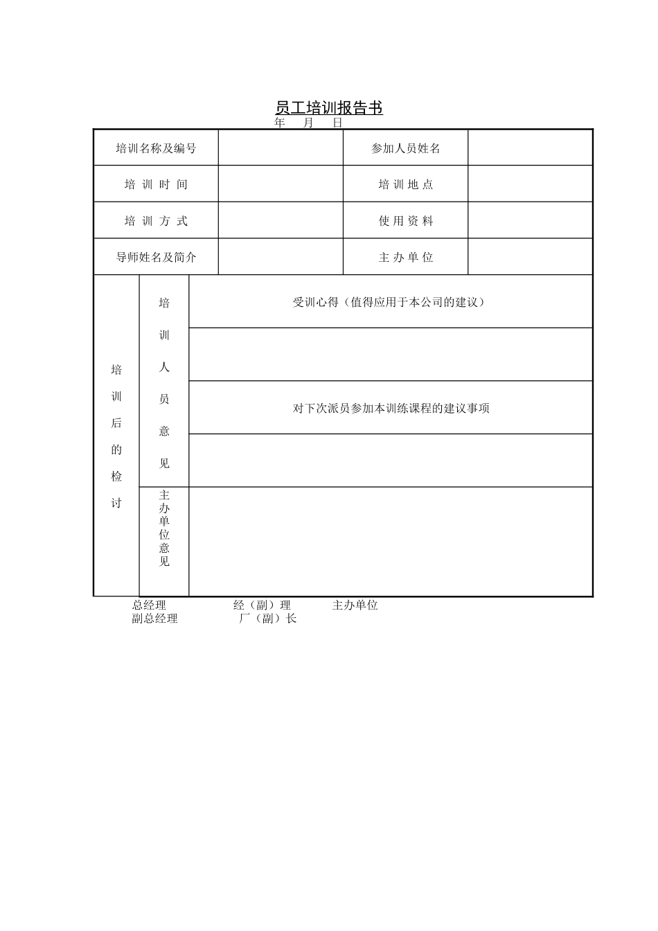 企业管理_人事管理制度_8-员工培训_6-培训工具模版_培训类实用表格_员工培训报告书_第1页