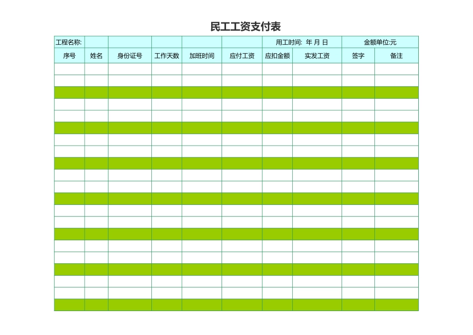 企业管理_人事管理制度_2-薪酬激励制度_15-60个实用工资表格_27-【通用】民工工资表_第1页