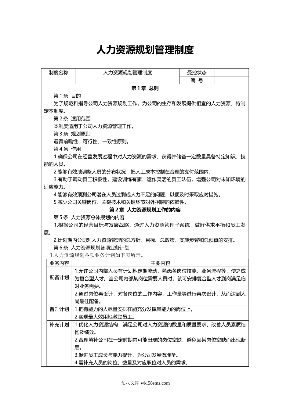 59人力资源规划管理制度_第1页