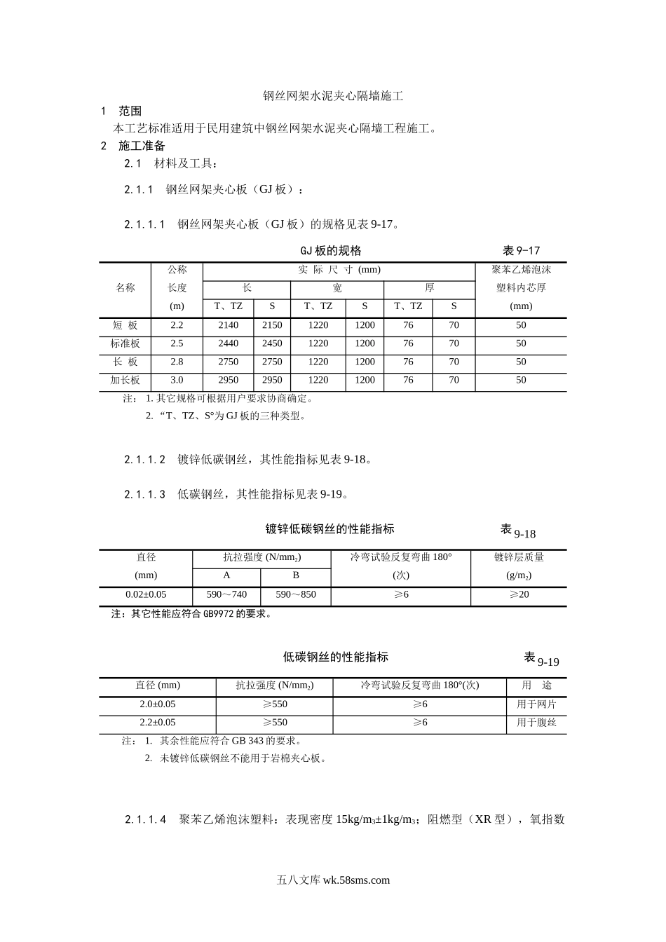 018钢丝网架水泥夹心隔墙施工工艺_第1页