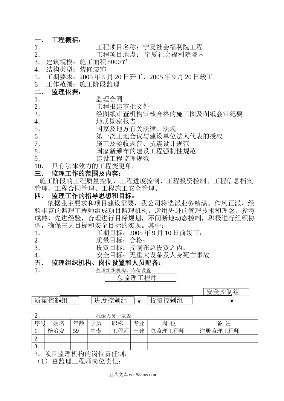 福利院工程工程监理规划_第1页