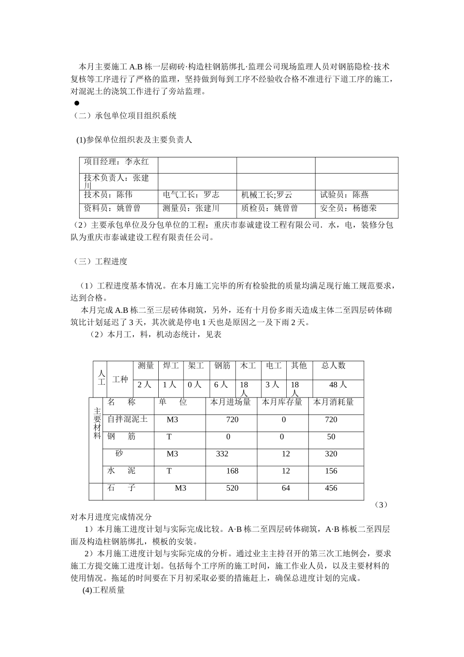 涪陵区十七中学校A—B栋学生宿舍工程监理月报_第2页