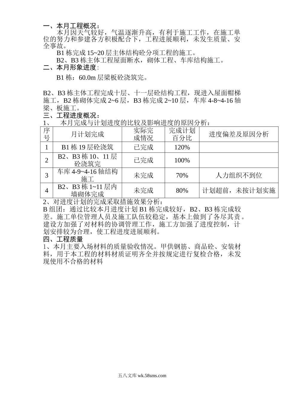 主体结构分项工程监理月报_第1页