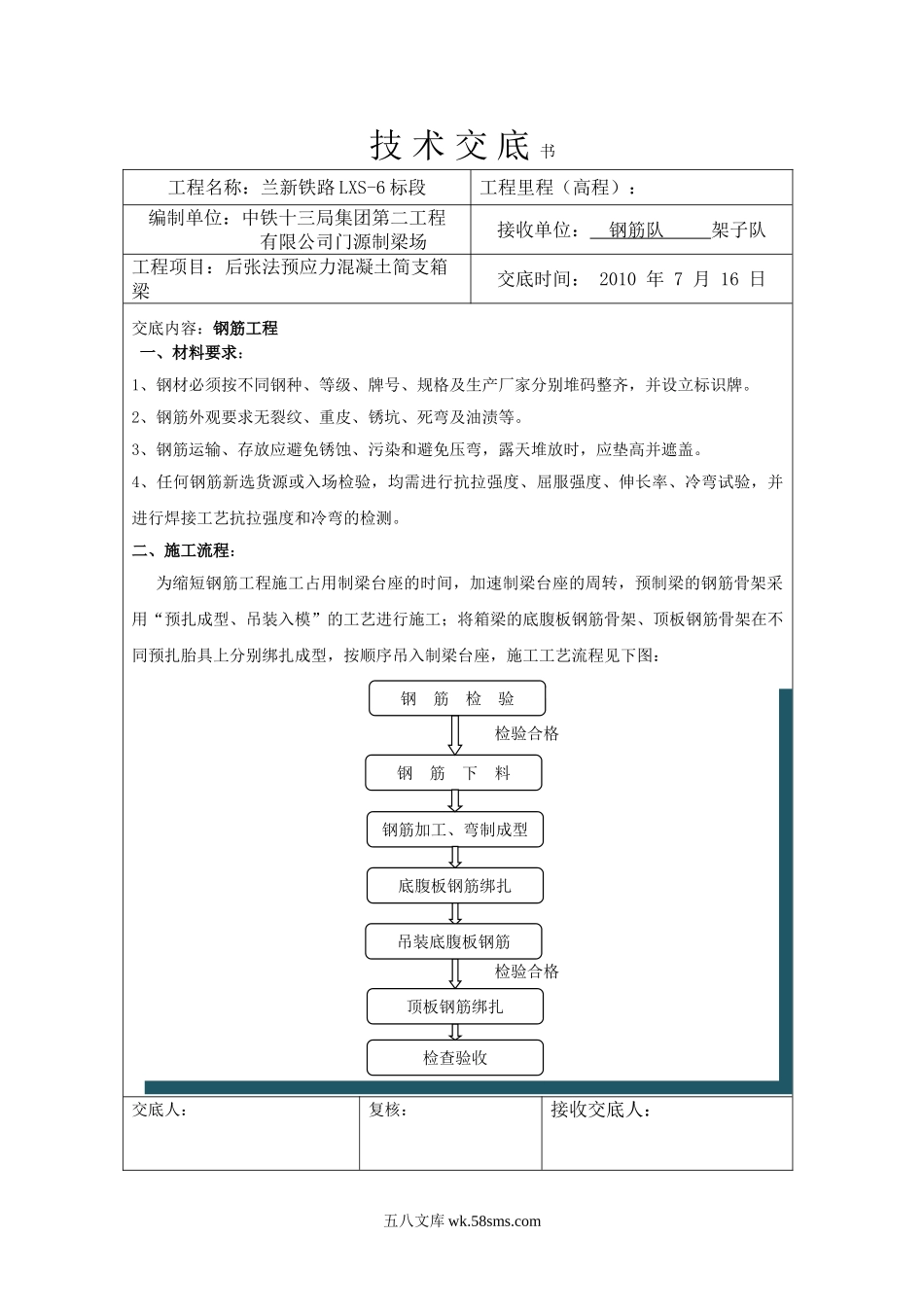 后张法预应力混凝土简支箱梁工程技术交底书_第1页