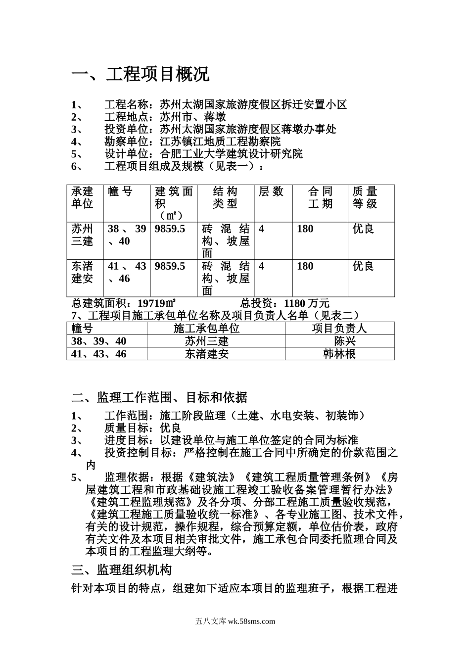 苏州太湖国家旅游度假区拆迁安置小区监理规划_第1页