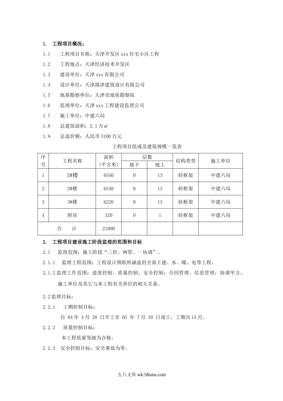 某开发区住宅小区工程监理规划_第1页