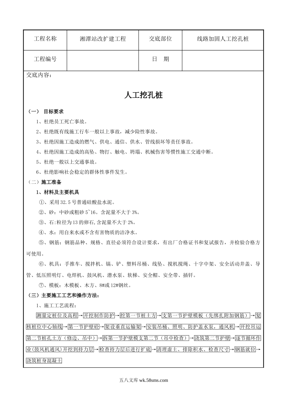 线路加固人工挖孔桩技术交底_第1页