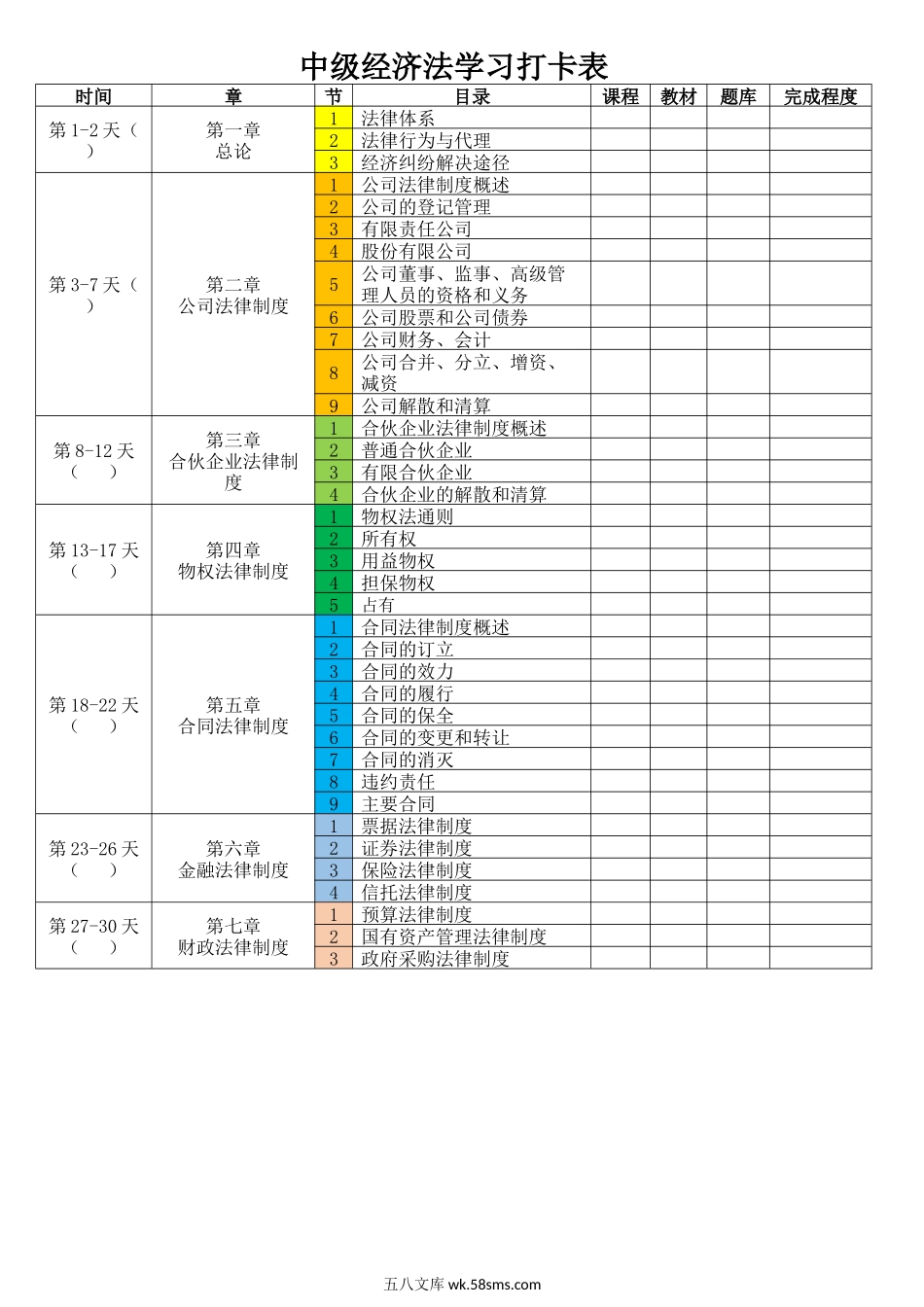 中级经济法学习打卡表_第1页