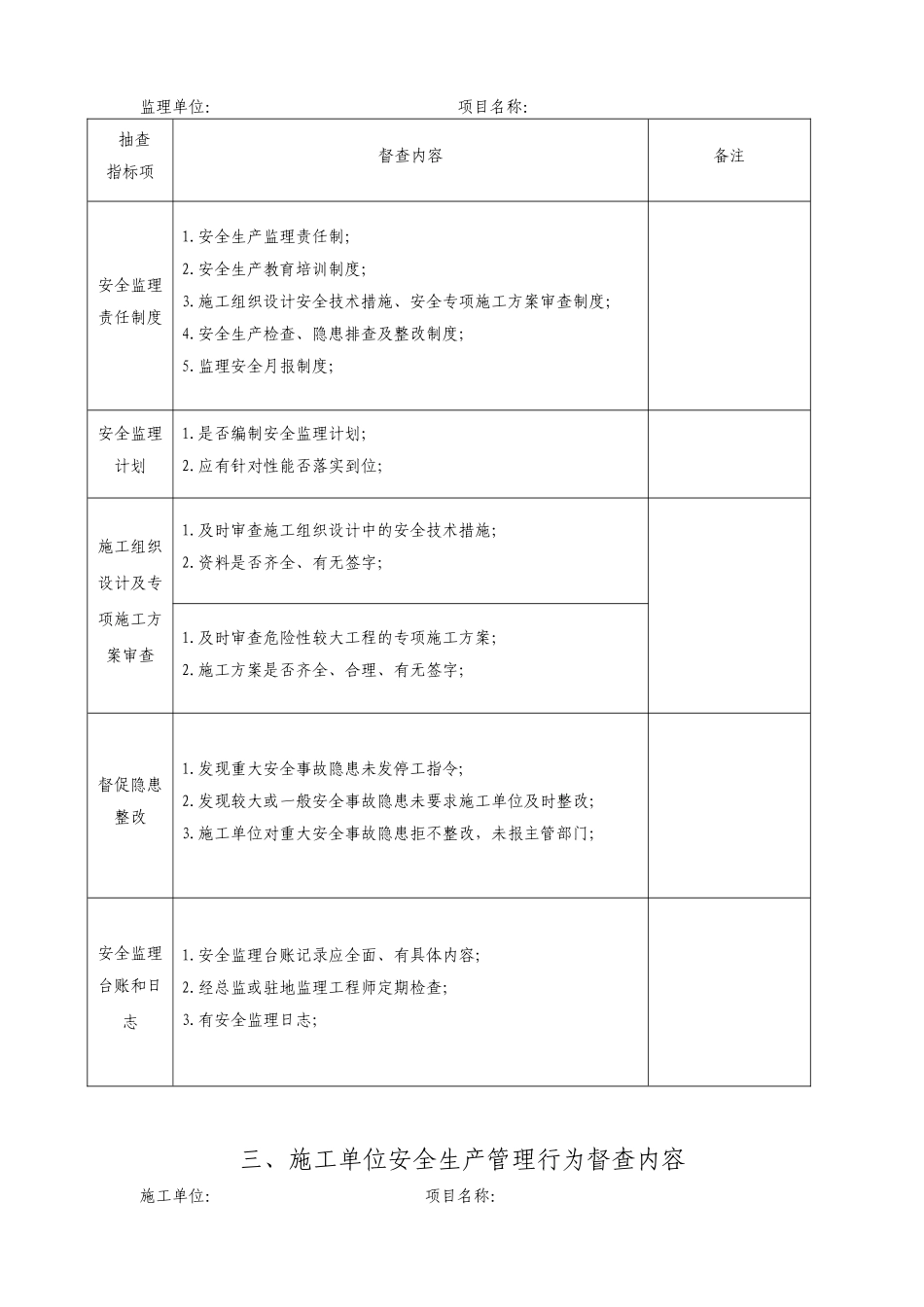 安全生产现场监督检查内容表格版_第2页