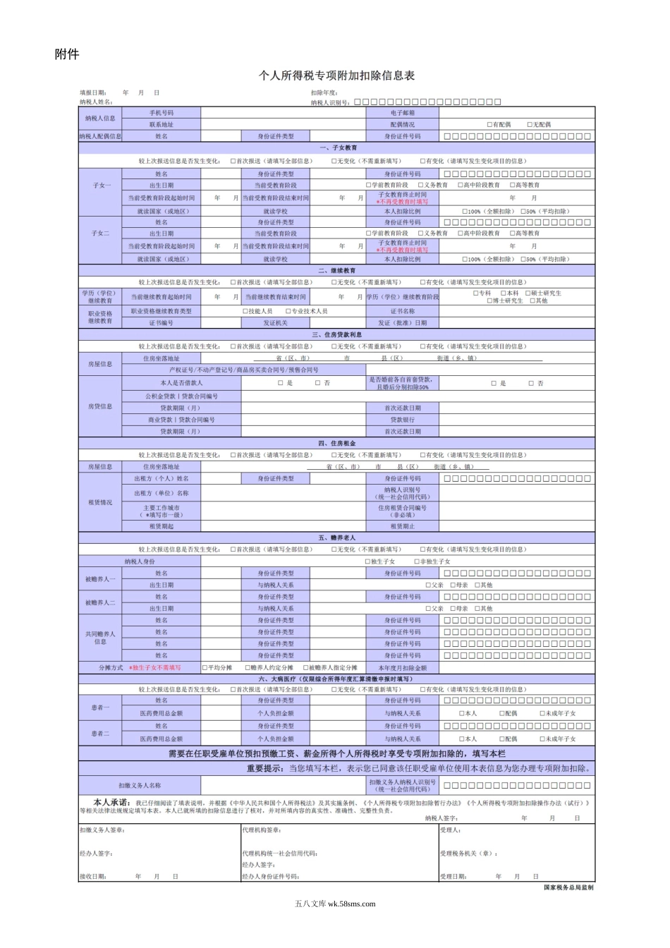 个人所得税专项附加扣除信息表及填表说明_第1页