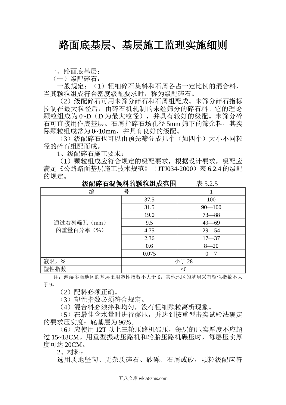 路面底基层、基层施工监理实施细则_第1页