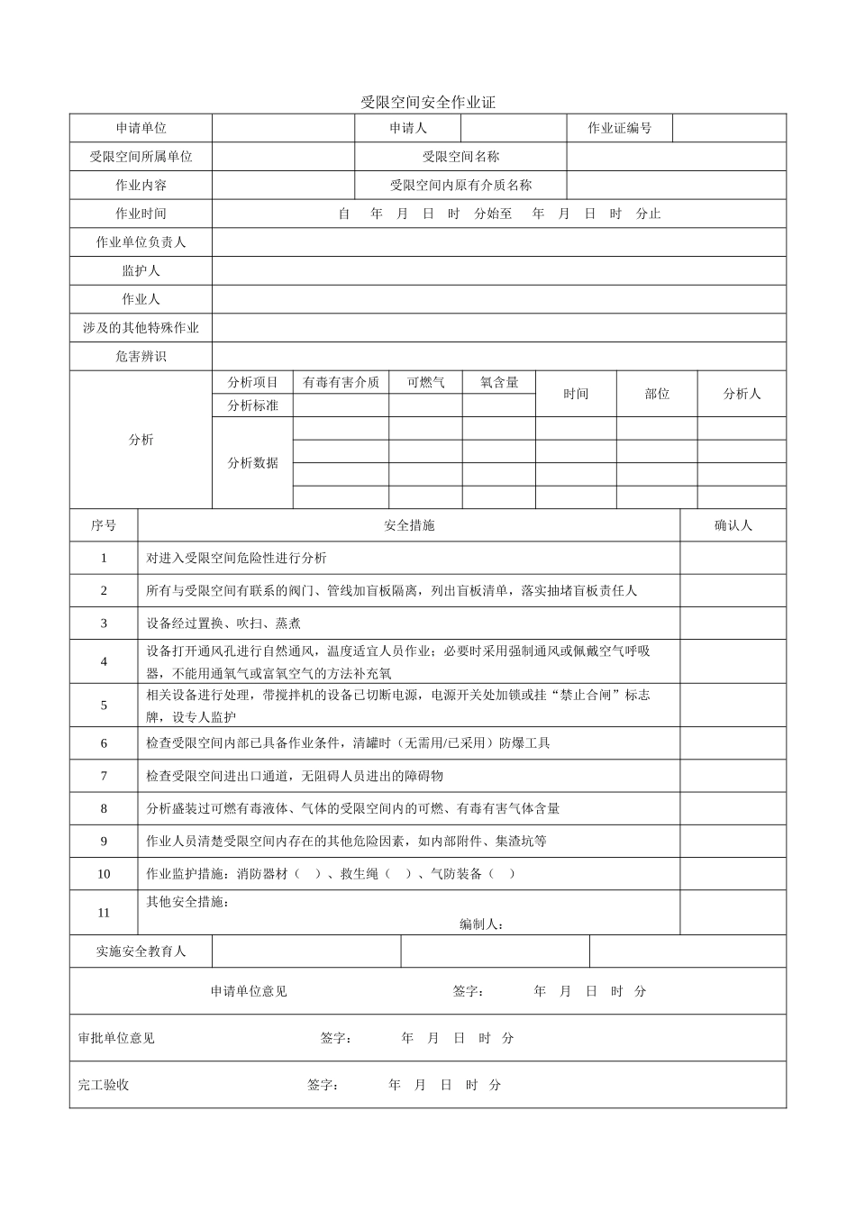 八大特殊作业票证（模板）_第2页