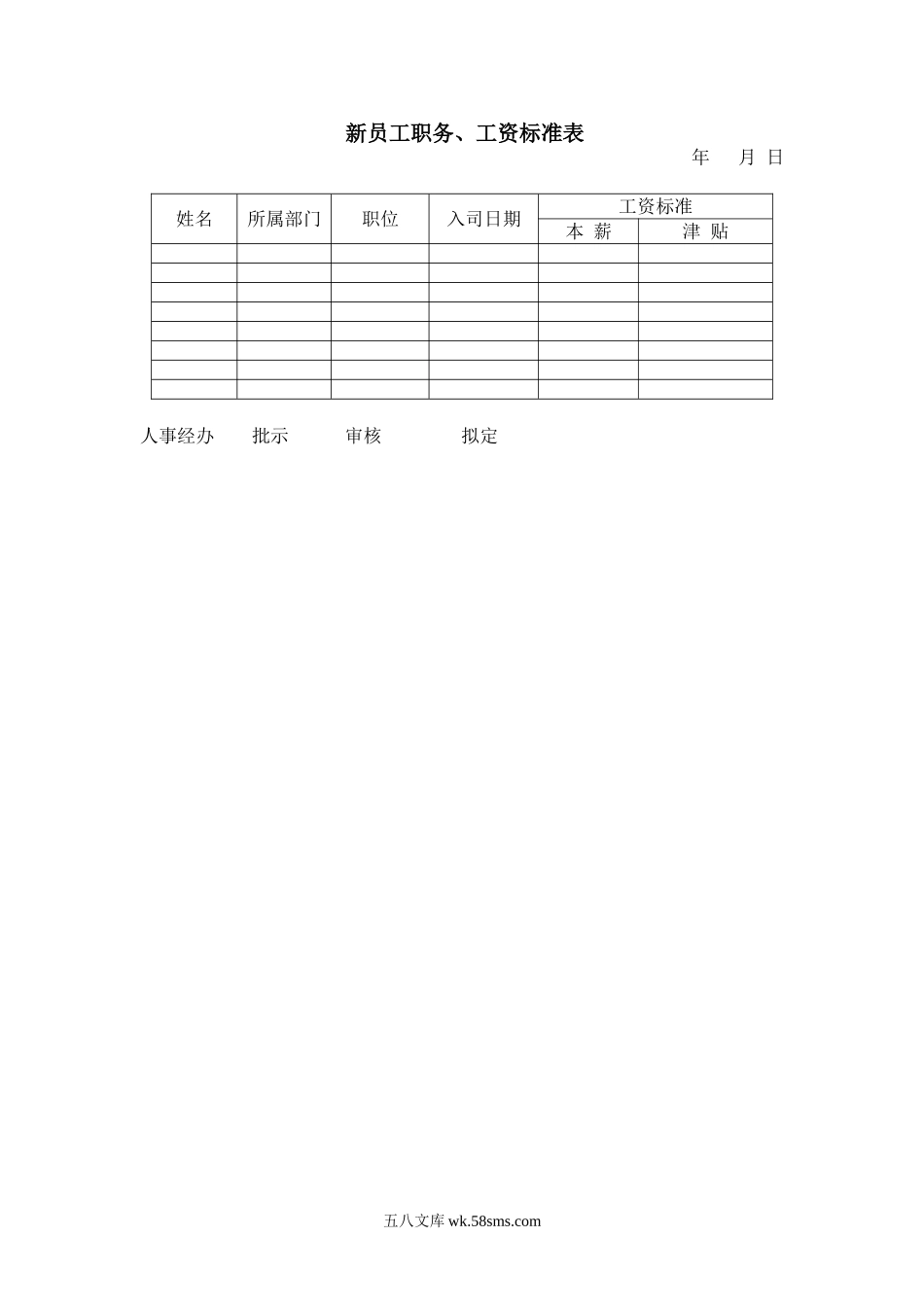 【表格】新员工职务工资标准表_第1页