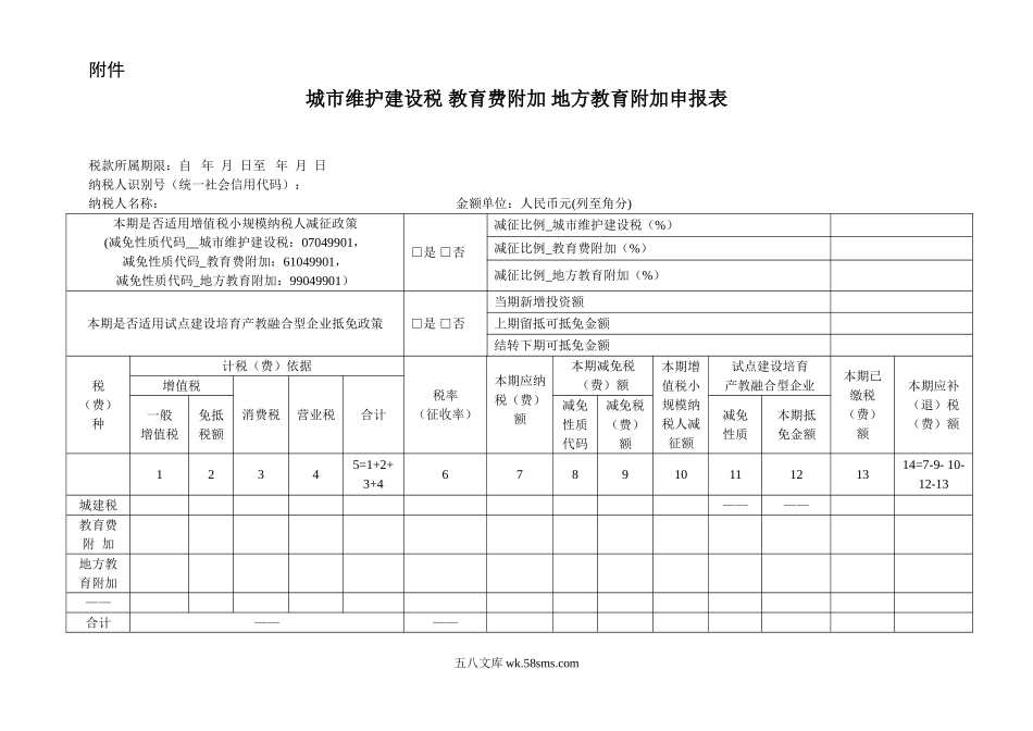 城市维护建设税 教育费附加 地方教育附加申报表_第1页