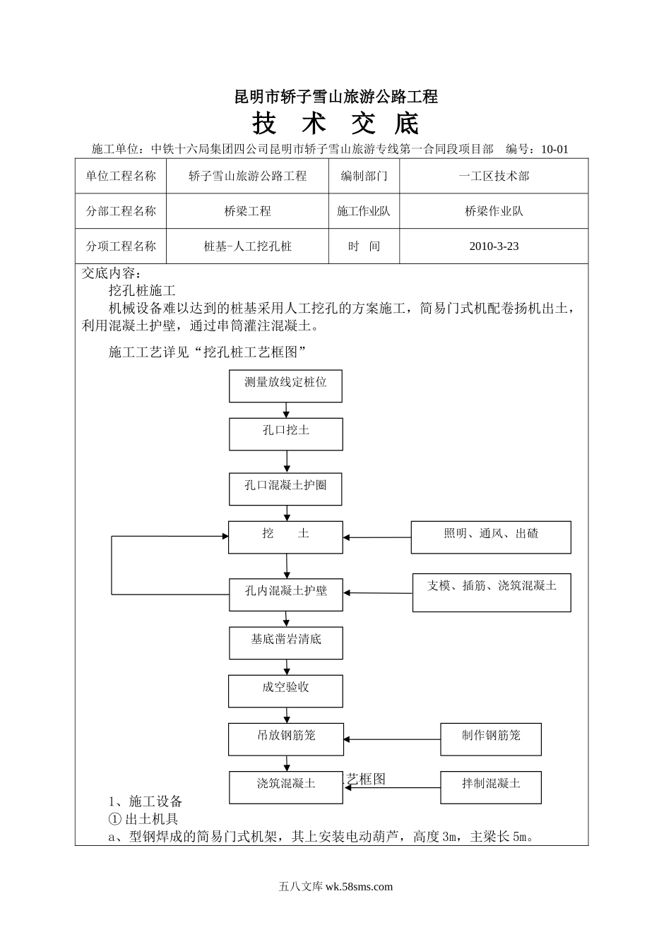 旅游公路桥梁工程人工挖孔桩技术交底_第1页