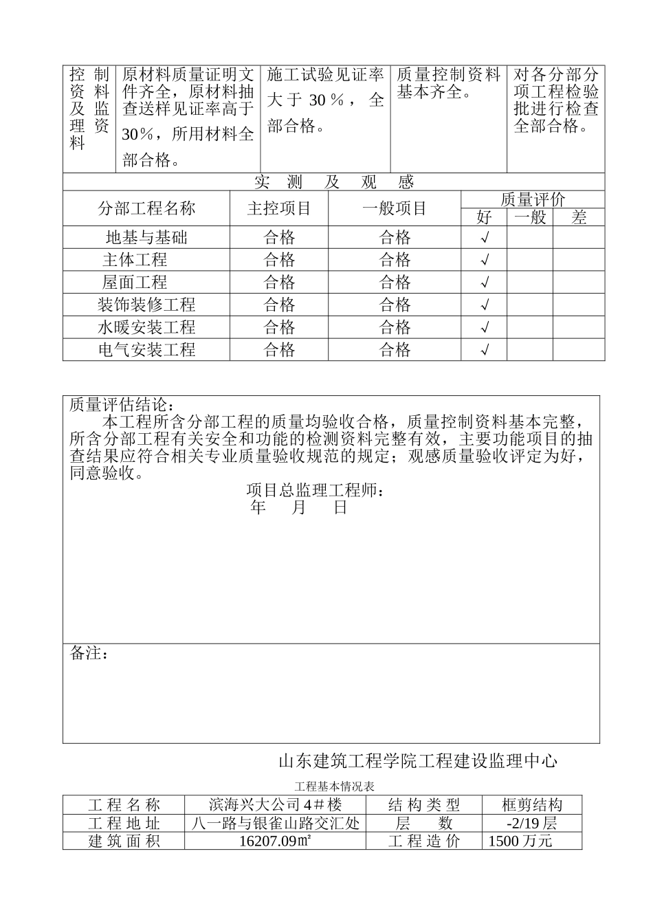 滨海兴大公司4＃楼建设工程质量评估报告_第3页