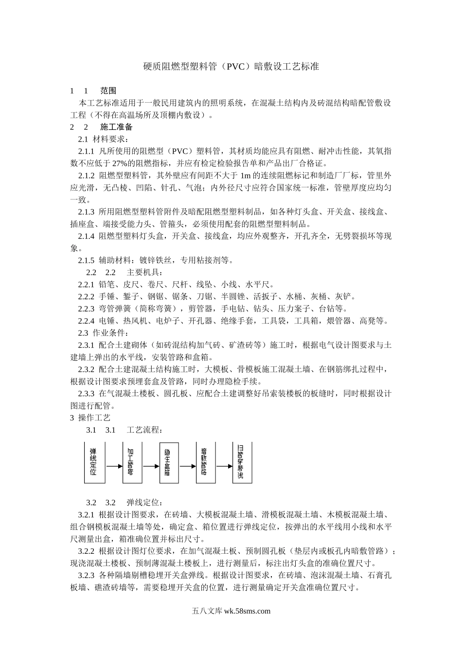 硬质阻燃型塑料管（PVC）暗敷设工艺标准_第1页