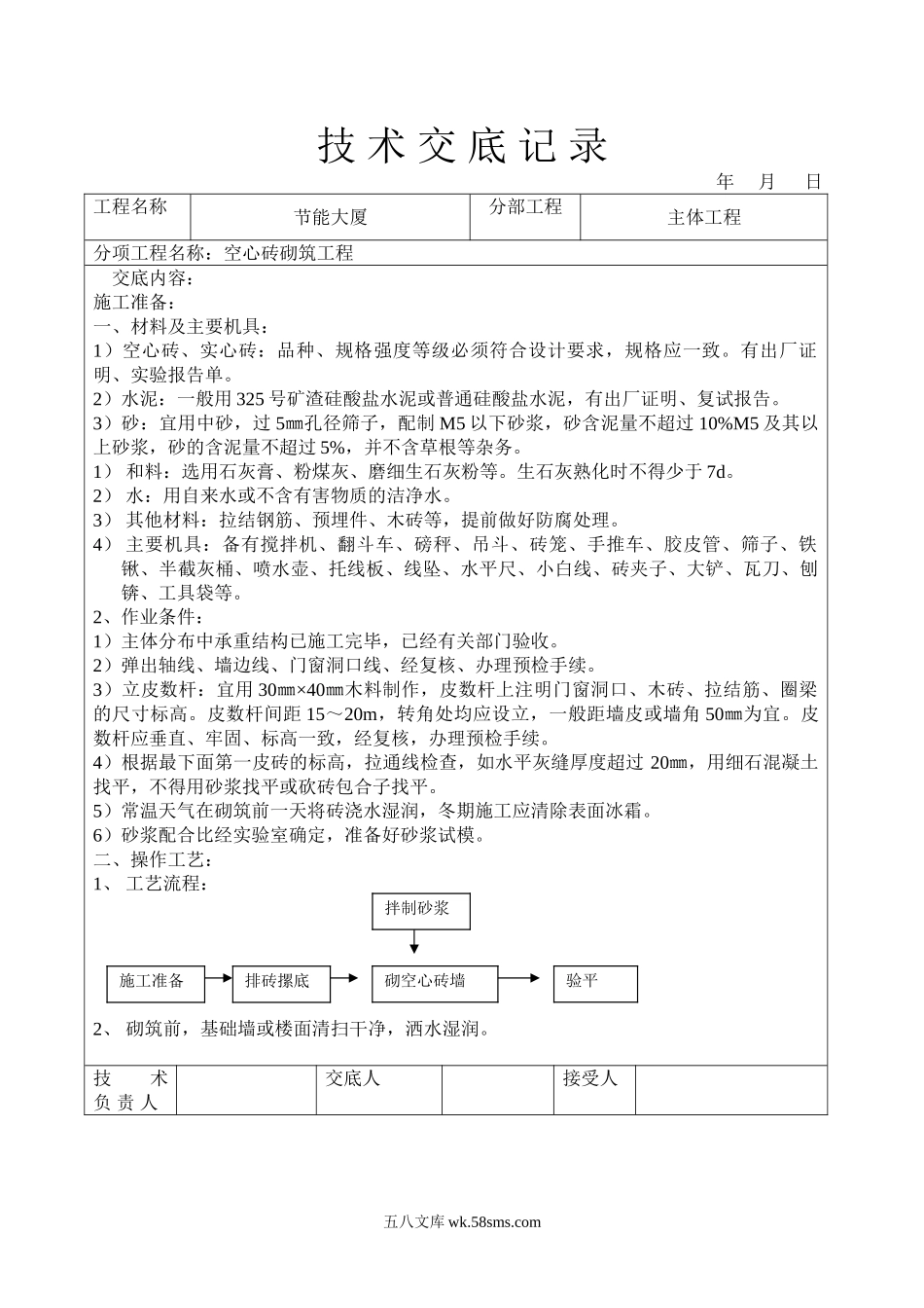 空心砖砌筑工程技术交底_第1页