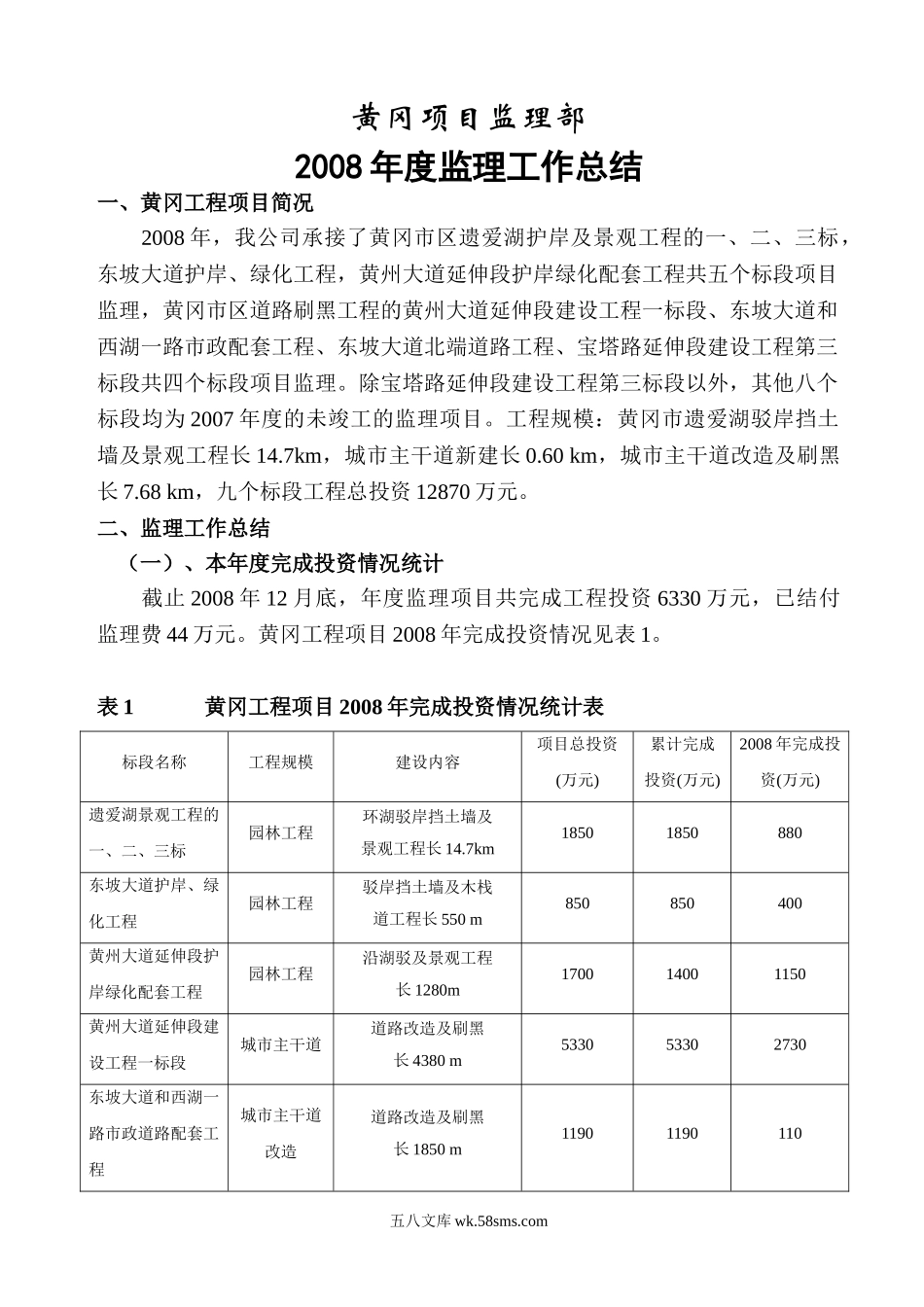 某湖护岸及景观工程年度监理工作总结_第1页