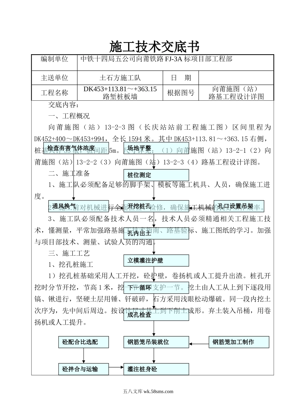 某铁路路堑桩板墙施工技术交底书_第1页