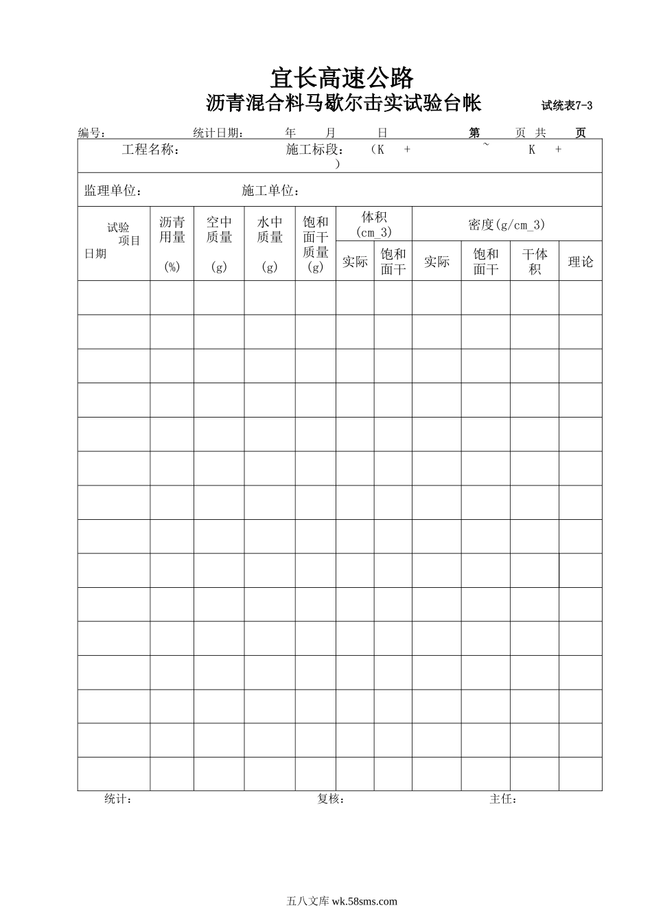 沥青混合料马歇尔击实试验台帐7-3_第1页