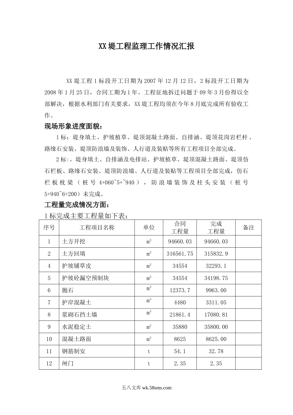 某堤工程监理工作情况汇报_第1页