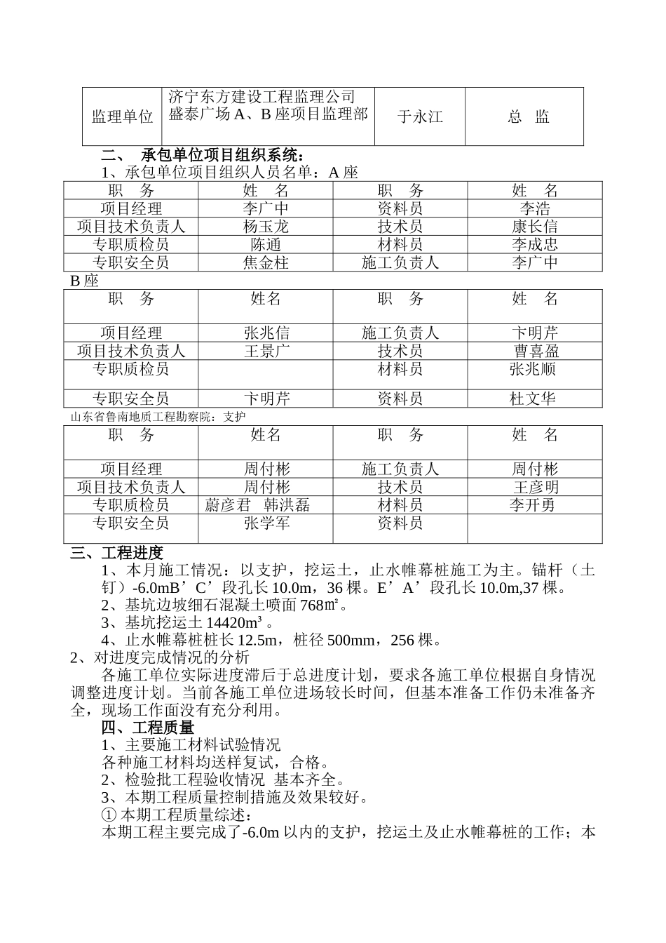 济宁盛泰广场A、B座商住楼及裙房工程监理月报_第3页