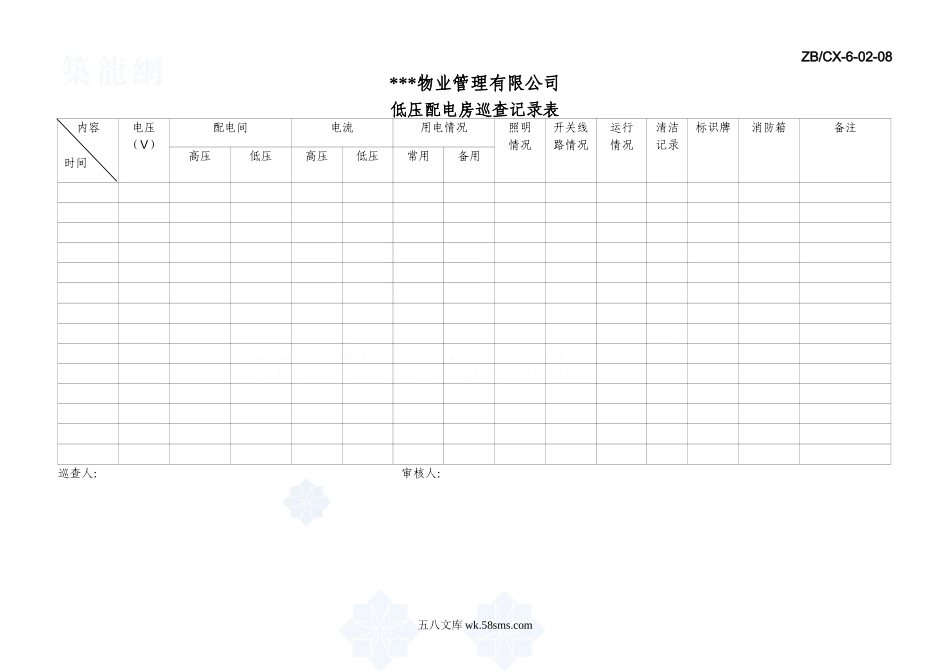 低压配电房巡查记录表12＃_secret_第1页