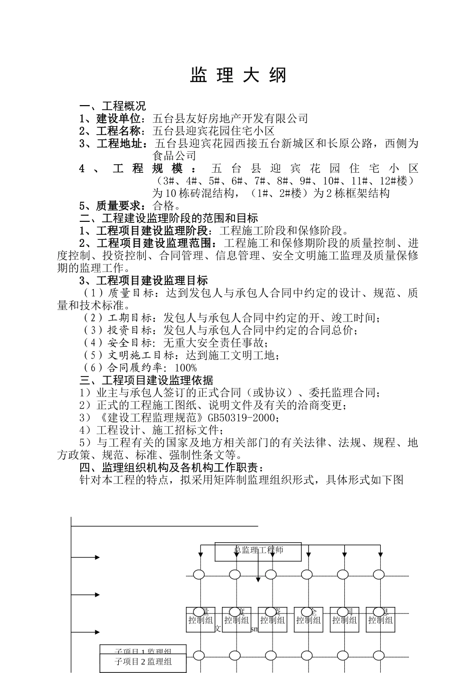 五台县迎宾花园住宅小区工程监理大纲_第1页