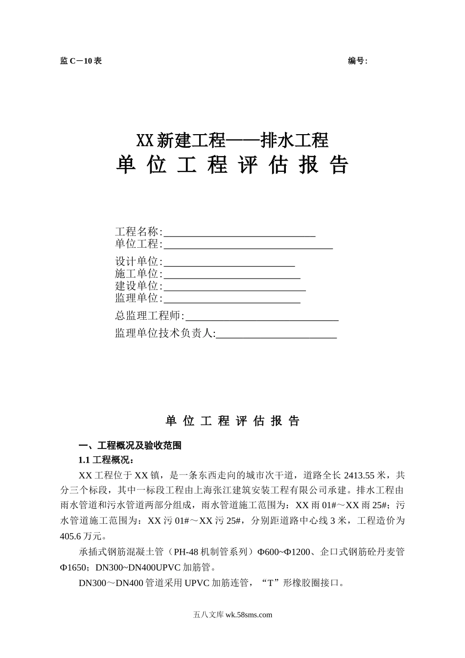 新建排水工程单位评估报告_第1页